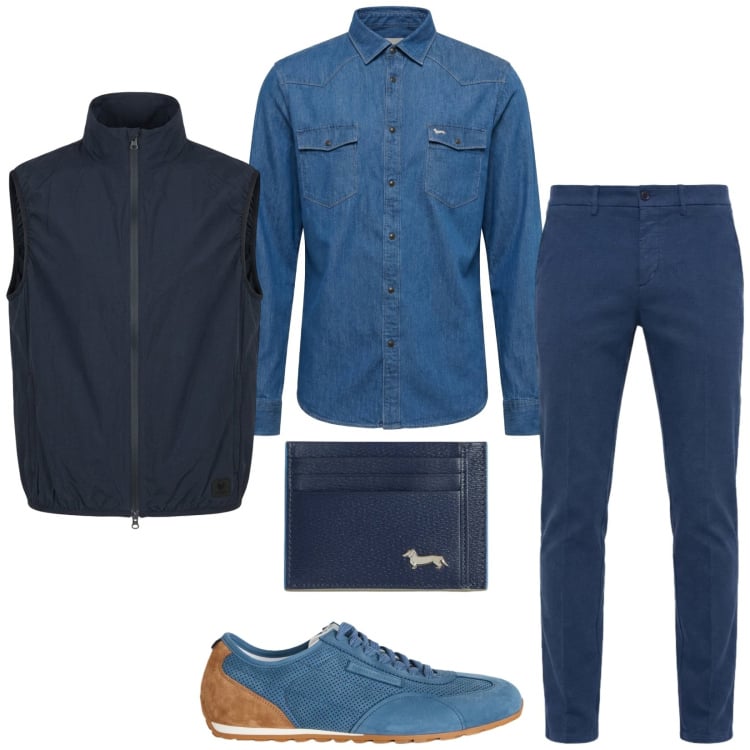 Outfit uomo - Total look #2363836. Stile Urban per Tutti i giorni. Abbinamento con sneakers, camicie, portafogli, pantaloni chino, gilet.