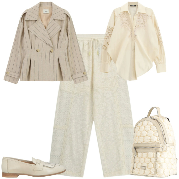 Outfit donna - Chic ufficio tempo libero. Stile Chic per Tutti i giorni. Abbinamento con zaini, mocassini, pantaloni, blazer, camicie.