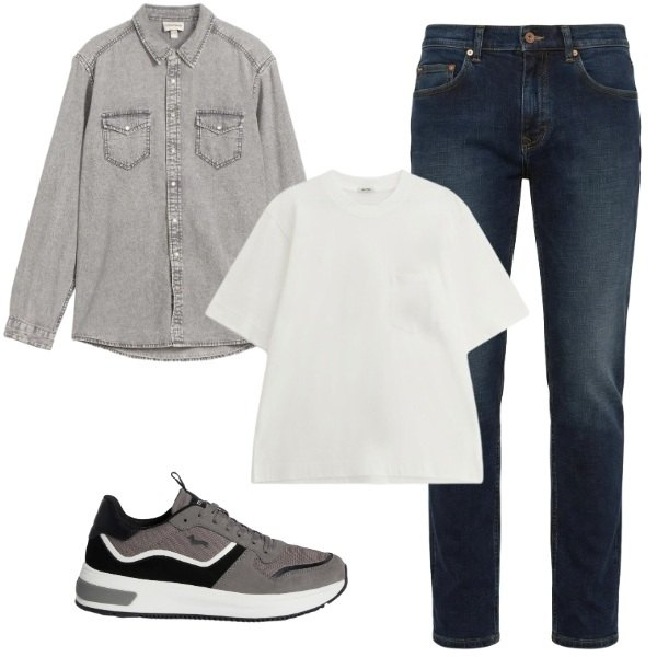 Outfit uomo - Denim. Stile Urban per Tutti i giorni. Abbinamento con camicie, t-shirt, jeans, sneakers.