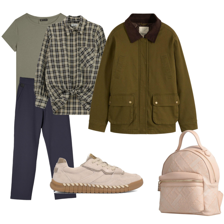 Outfit donna - Camicia e blusa. Stile Casual per Tutti i giorni. Abbinamento con zaini, parka, pantaloni chino, camicie, t-shirt, sneakers.
