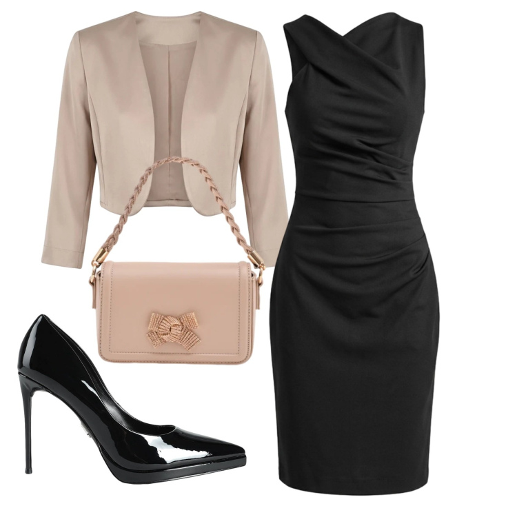 Outfit donna - Total look #2363868. Stile Chic per Cerimonia. Abbinamento con décolleté, bolero, vestiti asimmetrici, pochette.