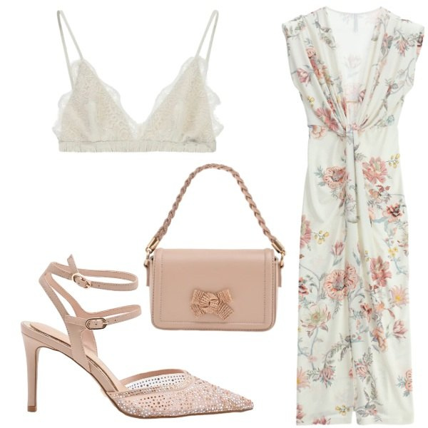 Outfit donna - Preziosa - Curvy. Stile Romantica per Cerimonia. Abbinamento con pochette, décolleté, vestiti lunghi, top.