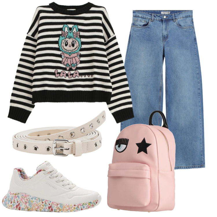 Outfit donna - Total look #2363876. Stile Casual chic per Tutti i giorni. Abbinamento con zaini, sneakers, cinture, jeans, maglieria.