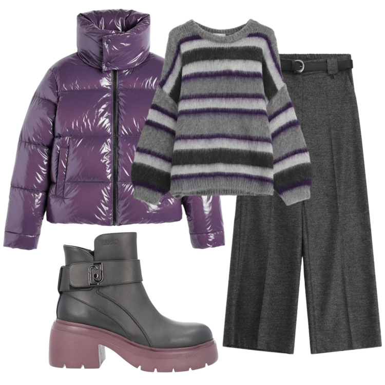 Outfit donna - Total look #2363880. Stile Basic per Tutti i giorni. Abbinamento con stivaletti, maglieria, pantaloni a palazzo, piumini.