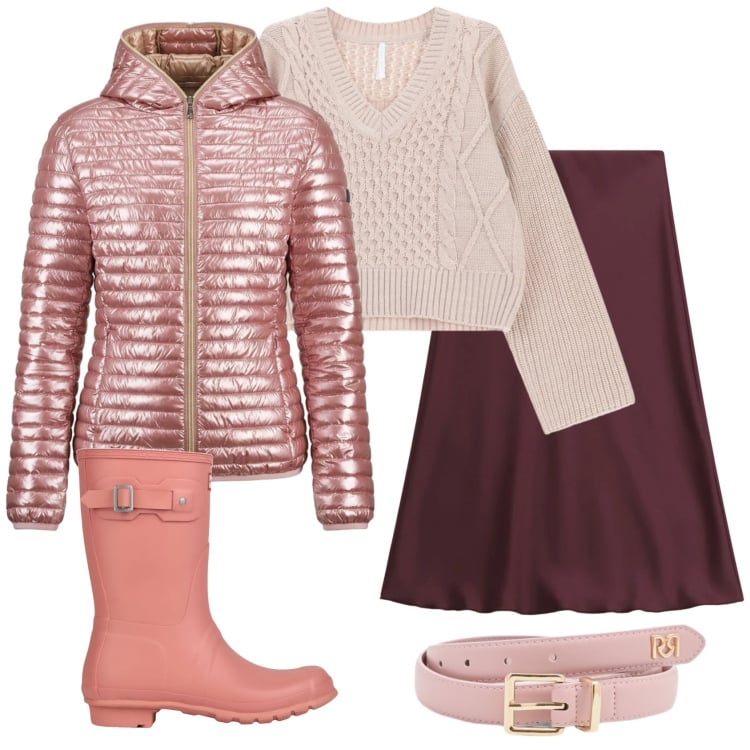 Outfit donna - Total look #2363896. Stile Casual per Tutti i giorni. Abbinamento con stivali, cinture, maglieria, blazer, gonne longuette.