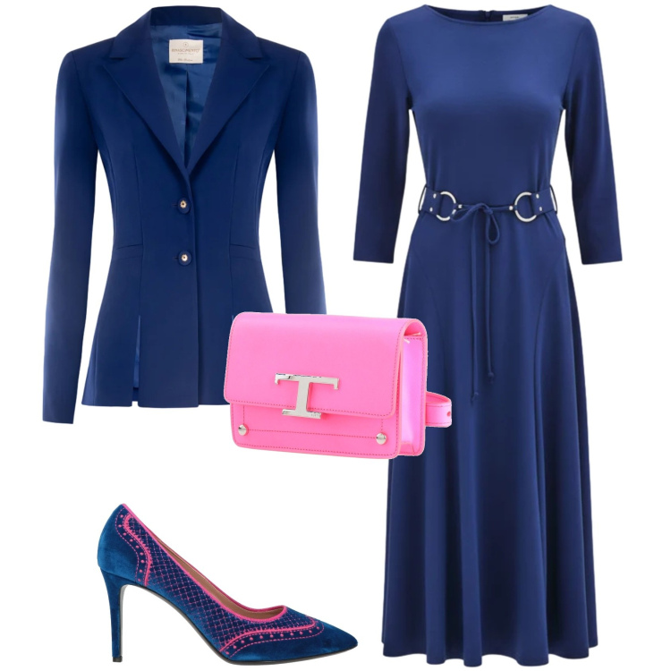 Outfit donna - Bon ton cerimonia evento serata. Stile Bon Ton per Cerimonia. Abbinamento con marsupi, décolleté, blazer, vestiti midi/longuette.