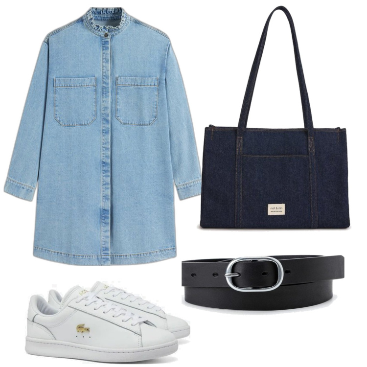 Outfit mujer - Basic look. Estilo Basic para Todos los días. Combinación con bolso tote, sneakers, vestidos cortos, cinturones.