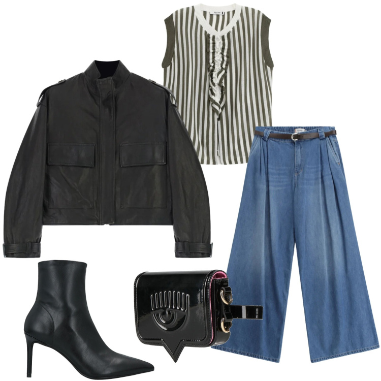 Outfit donna - Sporty chic. Stile Sporty chic per Serata fuori. Abbinamento con marsupi, stivaletti, giacche, jeans, top.