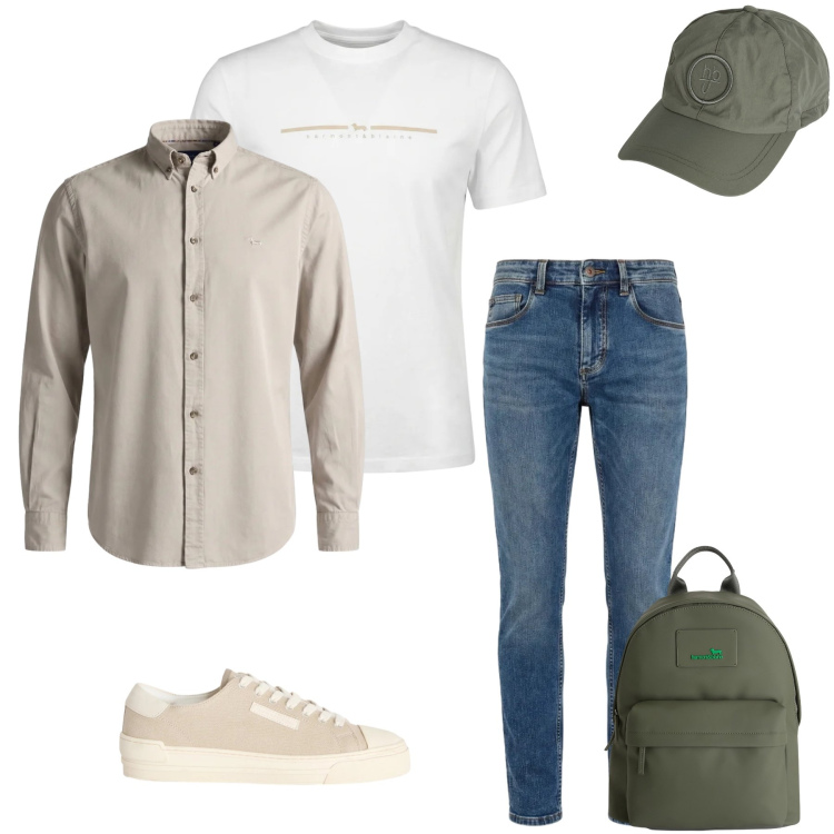 Outfit uomo - Easy Weekend. Stile Trendy per Tutti i giorni. Abbinamento con sneakers, borse sportive, jeans slim fit, cappelli, camicie, t-shirt.