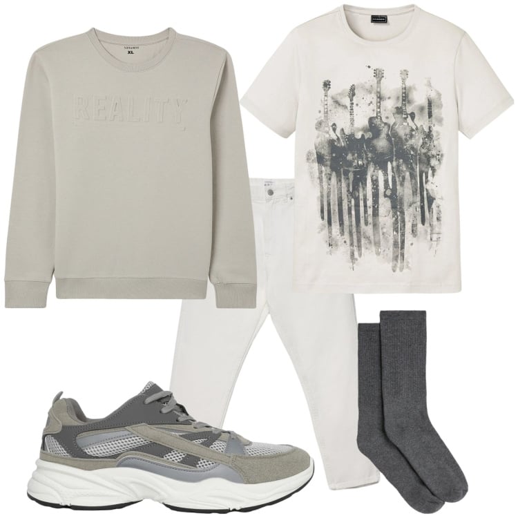 Outfit uomo - Total look #2363969. Stile Casual per Tutti i giorni. Abbinamento con t-shirt, felpe, sneakers, jeans, calzini.