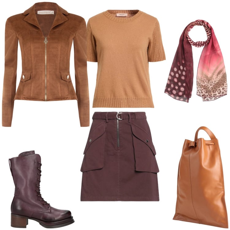 Outfit donna - Total look. Stile Casual per Tutti i giorni. Abbinamento con sciarpe, stivaletti, minigonne, pullovers, zaini, giacche.