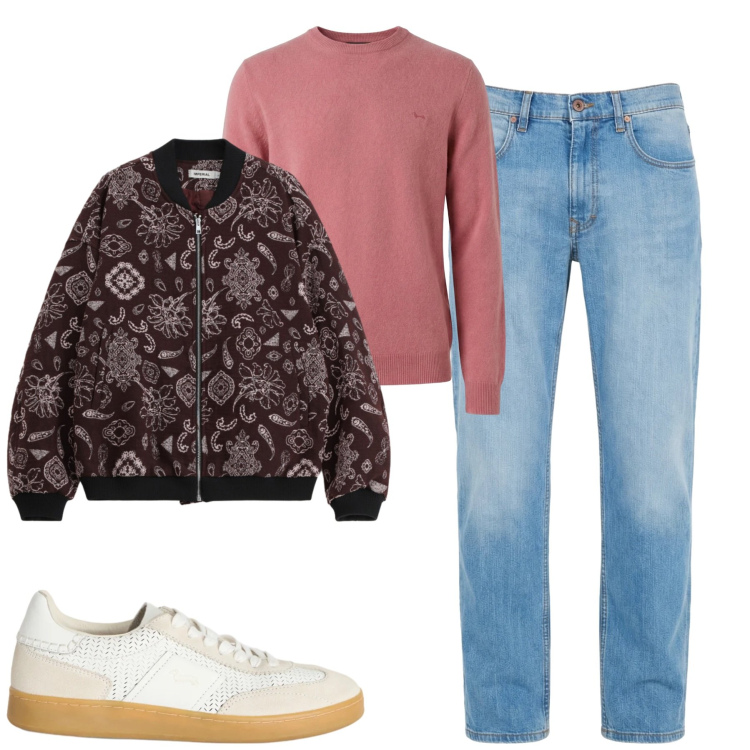 Outfit uomo - City. Stile Trendy per Tutti i giorni. Abbinamento con jeans, sneakers, pullovers, bomber.