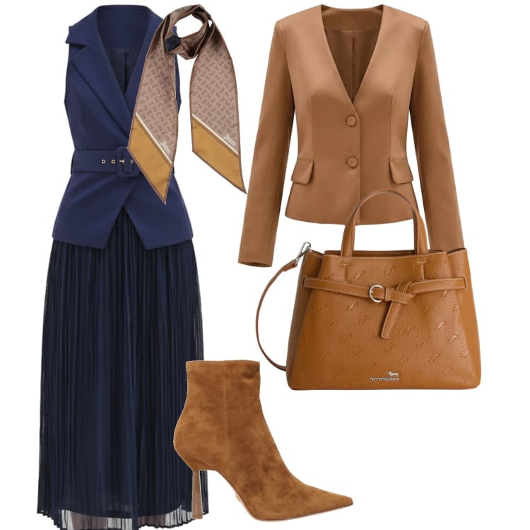 Outfit donna - Poi a cena. per Serata fuori. Abbinamento con stivaletti, sciarpe, borse a mano, vestiti midi/longuette, blazer.