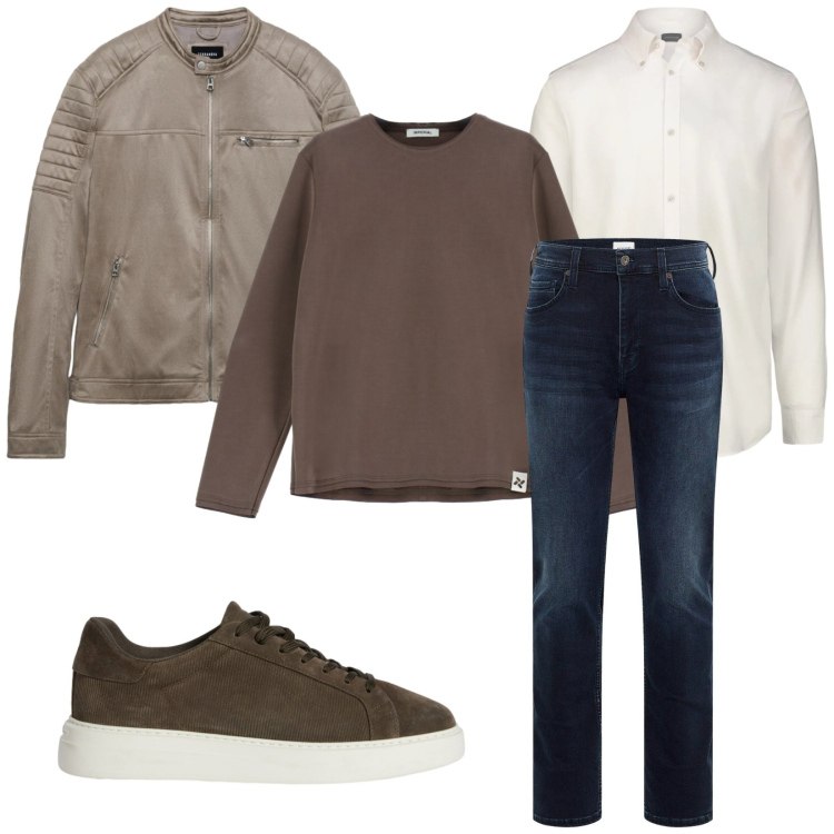Outfit uomo - Jeans scuri e pelle. Stile Urban per Tutti i giorni. Abbinamento con jeans slim fit, giacche, felpe, sneakers, camicie.