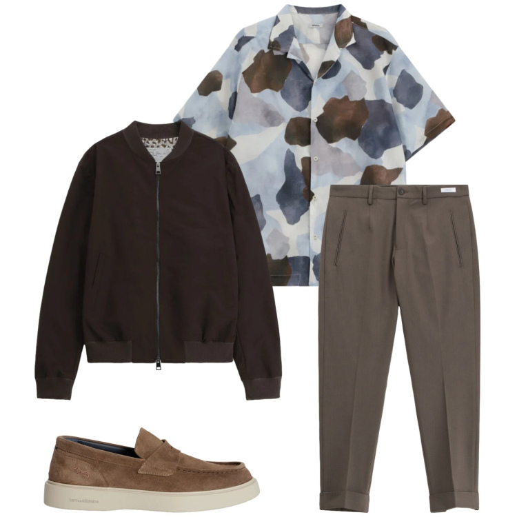 Outfit uomo - Total look #2364003. Stile Trendy per Tutti i giorni. Abbinamento con scarpe stringate, bomber, pantaloni, camicie a manica corta.