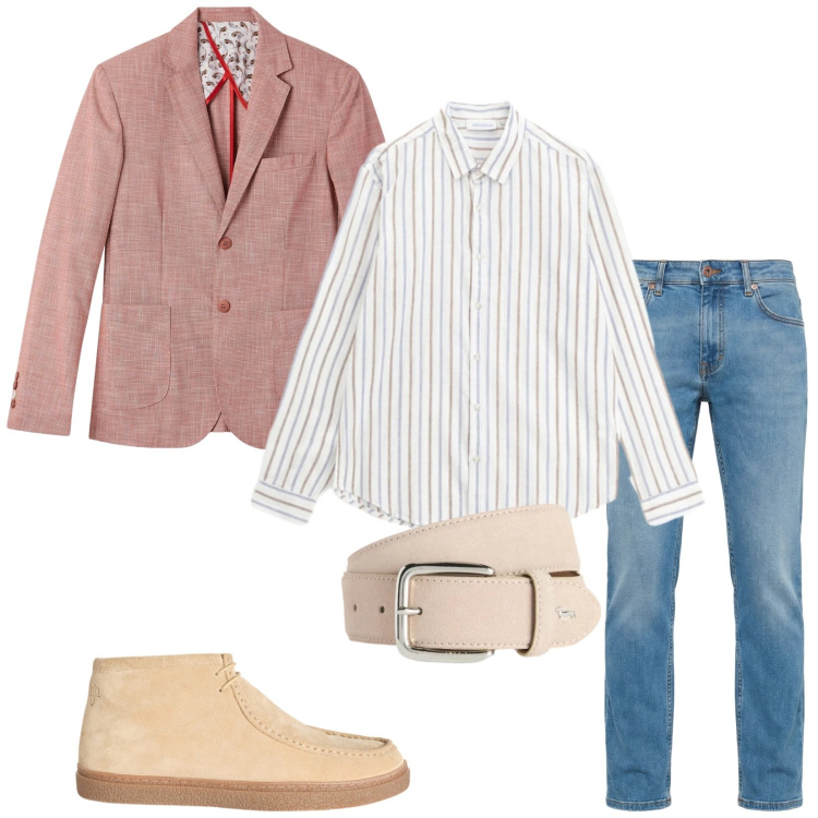 Outfit uomo - Total look #2364024. Stile Trendy per Serata speciale. Abbinamento con giacche, camicie, cinture, stivali e stivaletti, jeans.