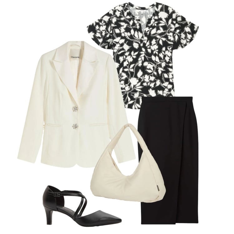 Outfit donna - Total look #2364038. Stile Bon Ton per Cerimonia. Abbinamento con blazer, décolleté, bluse, gonne longuette, borse a spalla.