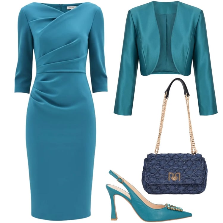 Outfit donna - Total look #2364064. Stile Chic per Cerimonia. Abbinamento con décolleté, borse a spalla, bolero, vestiti asimmetrici.