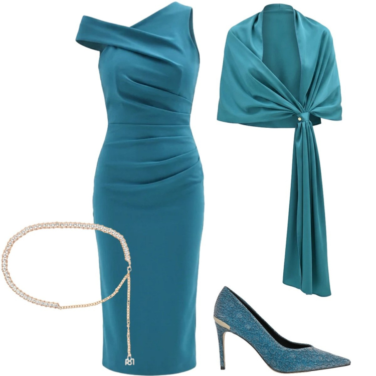 Outfit donna - Total look #2364069. Stile Chic per Cerimonia. Abbinamento con décolleté, cinture, vestiti asimmetrici, stole.