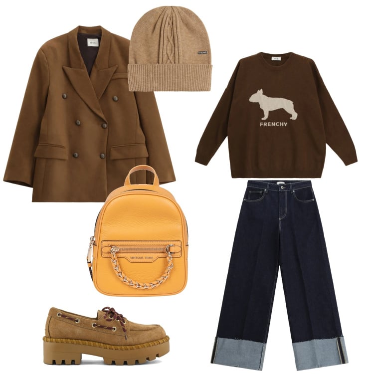 Outfit donna - Week end in baita. Abbinamento con zaini, maglieria, jeans, blazer, berretti, mocassini.