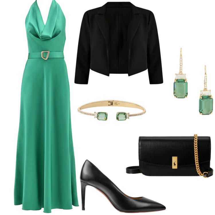 Outfit donna - 18esimo in Rinascimento. Stile Chic per Cerimonia. Abbinamento con vestiti lunghi, bolero, décolleté, braccialetti, clutch, orecchini.