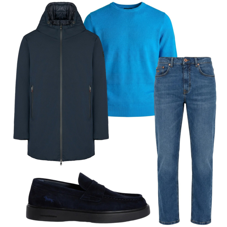 Outfit uomo - Total look #2364088. Stile Urban per Tutti i giorni. Abbinamento con scarpe stringate, jeans, maglieria, parka.