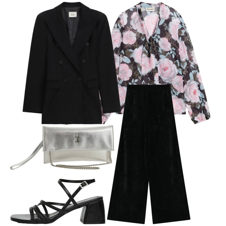 Outfit donna - Total look #2364092. Stile Bon Ton per Serata fuori. Abbinamento con camicie, sandali col tacco, borse a tracolla, pantaloni, blazer.