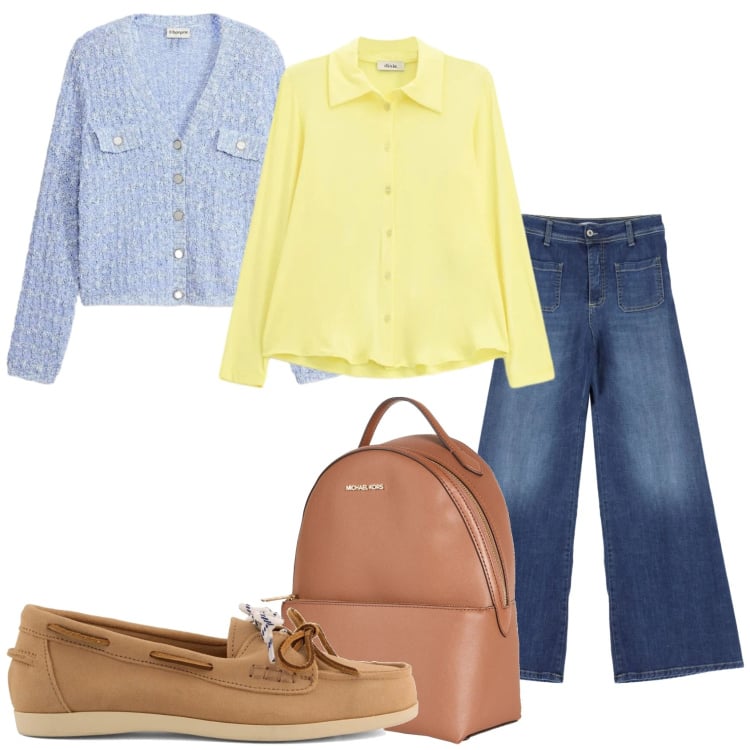 Outfit donna - Aprile che mi metto?. Stile Casual per Tutti i giorni. Abbinamento con zaini, cardigans, jeans, camicie, mocassini.