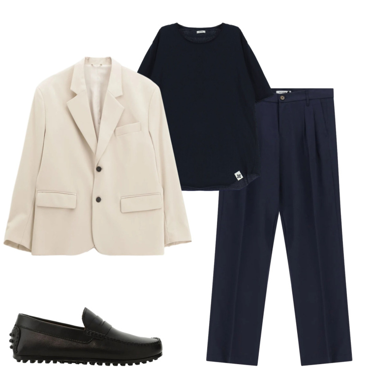 Outfit uomo - City. Stile Business/Elegante per Tutti i giorni. Abbinamento con pantaloni, t-shirt, scarpe stringate, giacche.