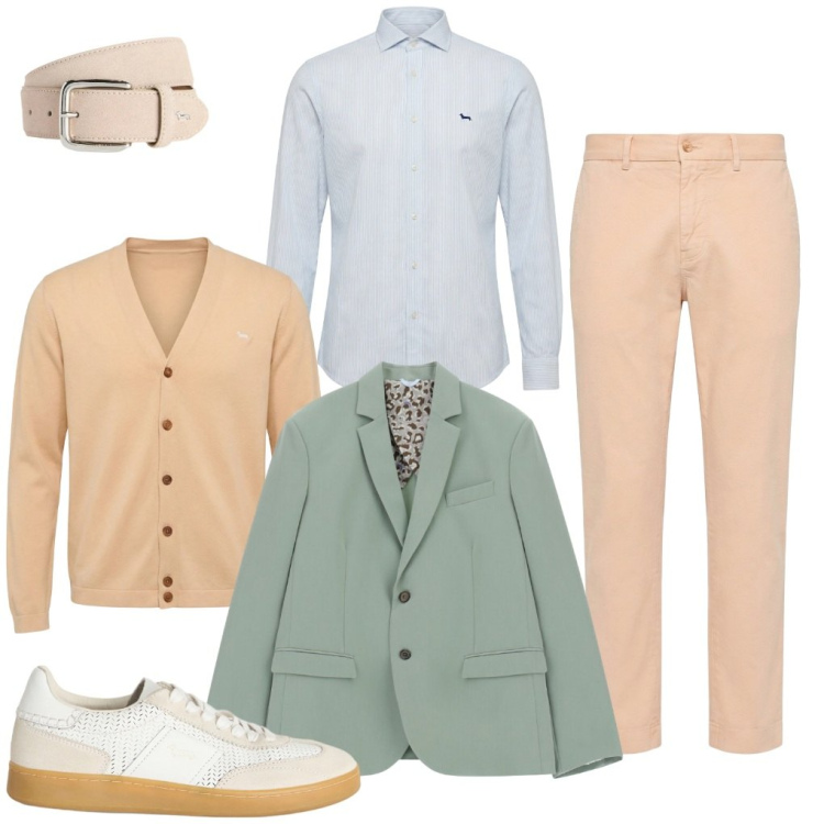 Outfit uomo - Flavio: colori pastello. Stile Business/Elegante per Ufficio. Abbinamento con sneakers, cinture, cardigans, pantaloni chino, camicie, giacche.