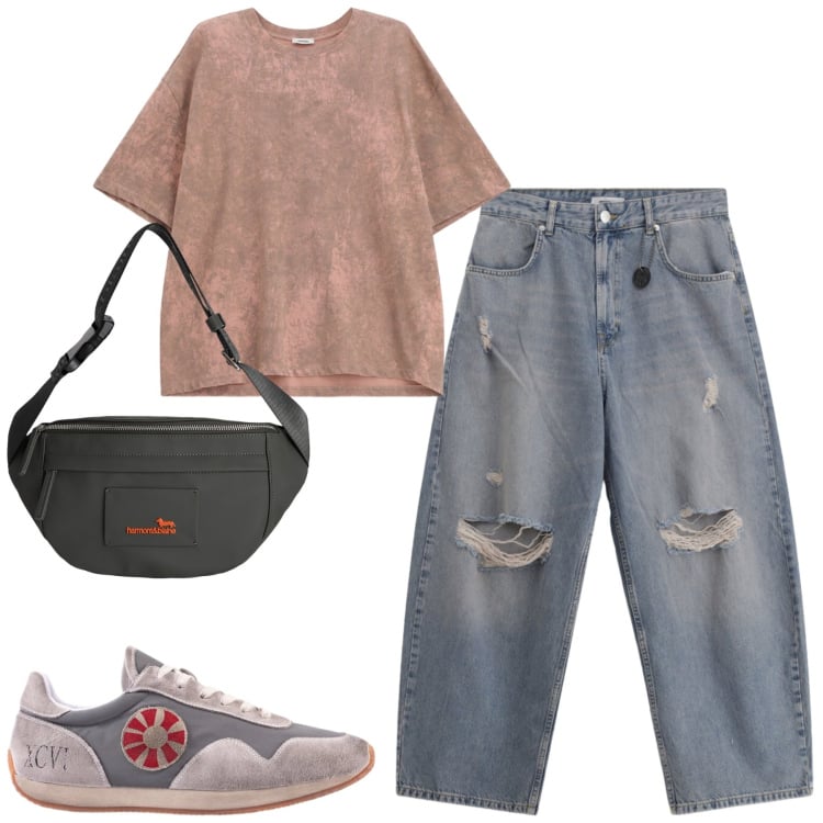 Outfit uomo - Total look #2364140. Stile Casual per Tutti i giorni. Abbinamento con borse sportive, jeans strappati, t-shirt, sneakers.