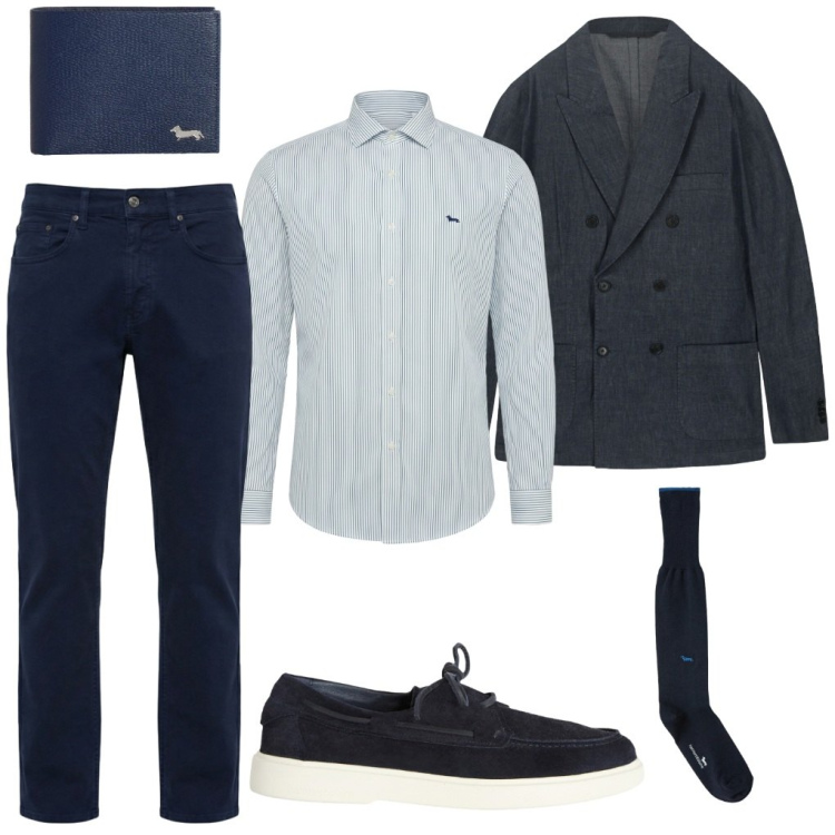 Outfit uomo - Fulvio: colloquio di lavoro. Stile Casual per Ufficio. Abbinamento con scarpe stringate, camicie, portafogli, calzini, pantaloni, giacche.