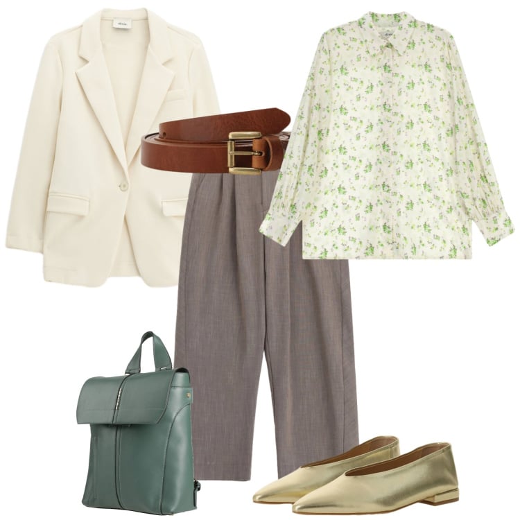 Outfit donna - Soft Power Dressing. Stile Bon Ton per Tutti i giorni. Abbinamento con zaini, pantaloni a palazzo, ballerine, cinture, blazer, camicie.