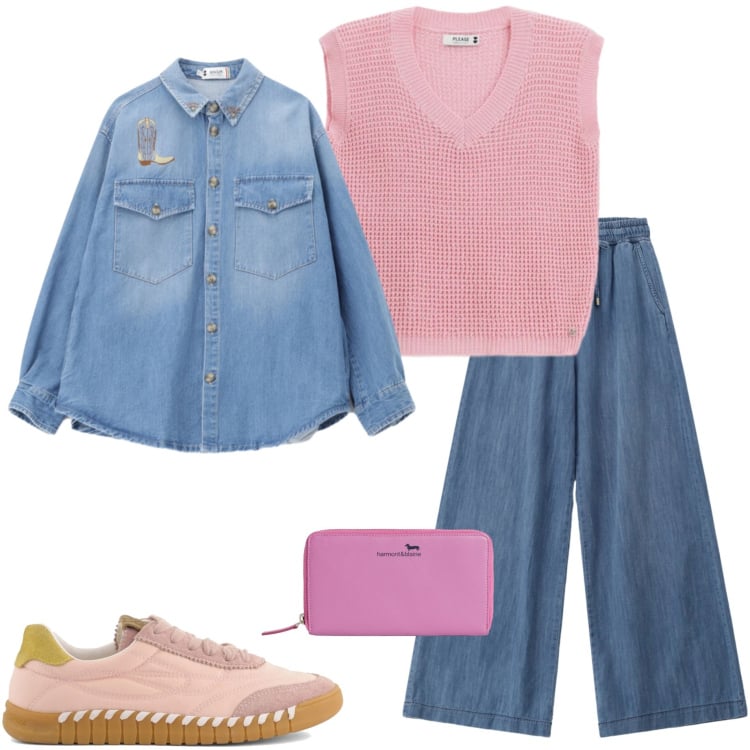 Outfit donna - Casual style. Stile Casual per Tutti i giorni. Abbinamento con portafogli, jeans, top, camicie, sneakers.