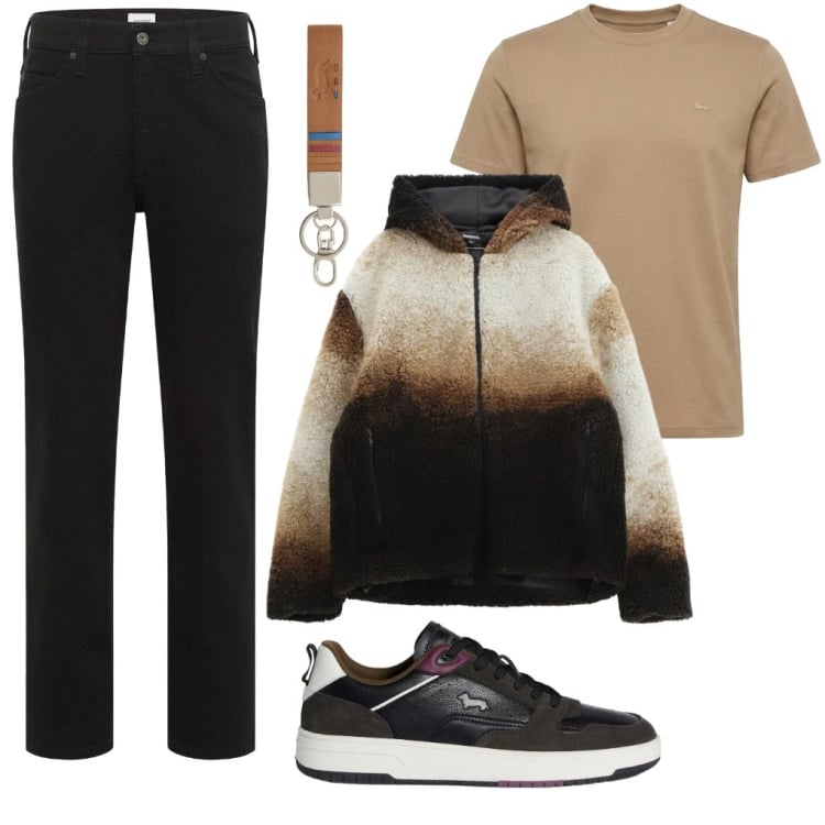 Outfit uomo - Luca: esco con Lucky. Stile Urban per Tutti i giorni. Abbinamento con jeans dritti, portachiavi, sneakers, t-shirt, giacche.