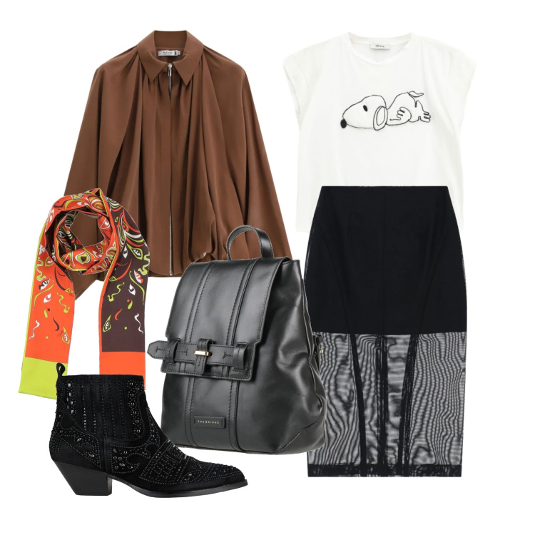 Outfit donna - Marzo. Stile Trendy per Tutti i giorni. Abbinamento con sciarpe, stivaletti, zaini, gonne longuette, bomber, t-shirt.