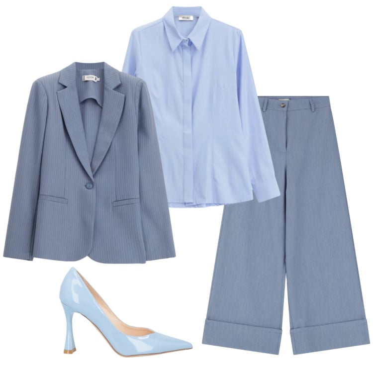 Outfit donna - Total look #2364219. Stile Chic per Cerimonia. Abbinamento con décolleté, blazer, pantaloni a palazzo, camicie.