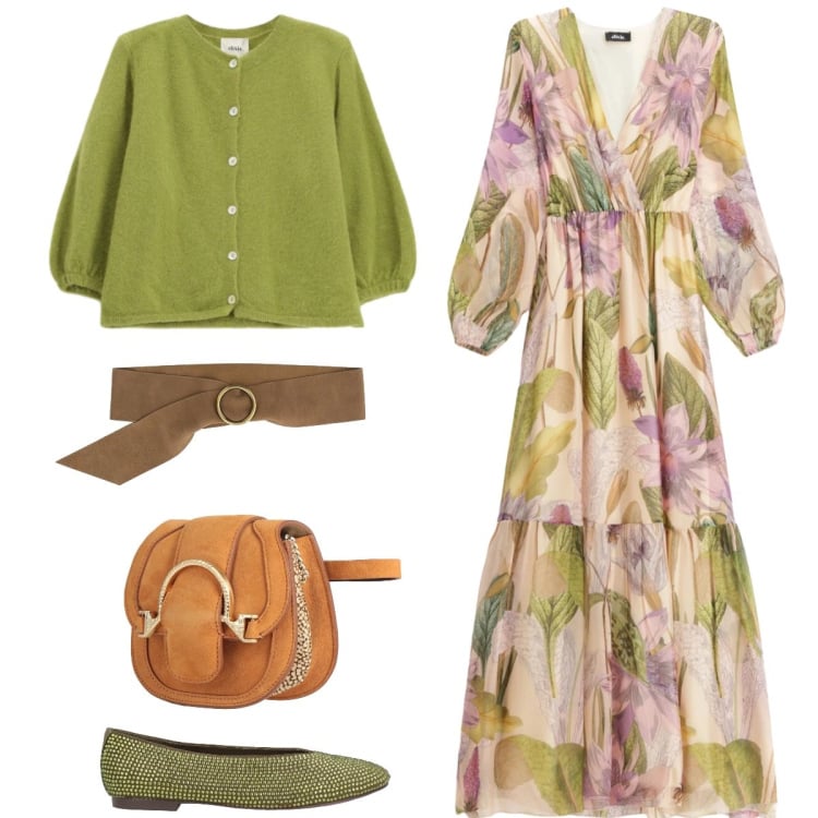 Outfit donna - Total look #2364238. Stile Romantica per Tutti i giorni. Abbinamento con ballerine, marsupi, vestiti lunghi, cardigans, cinture.