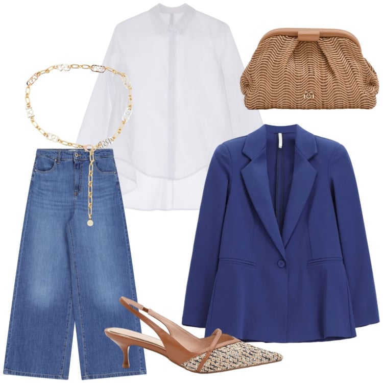 Outfit donna - Soft Power Dressing. Stile Minimal per Tutti i giorni. Abbinamento con cinture, pochette, décolleté, blazer, camicie, pantaloni a palazzo.