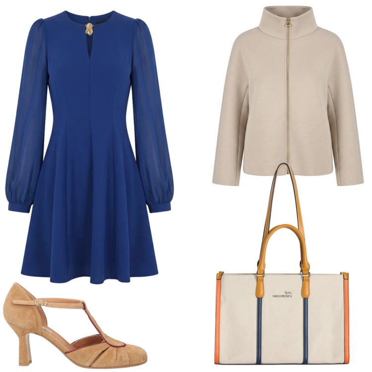 Outfit donna - Abito morbido. Stile Vintage retrò per Ufficio. Abbinamento con décolleté, borse tote, vestiti corti, caban.