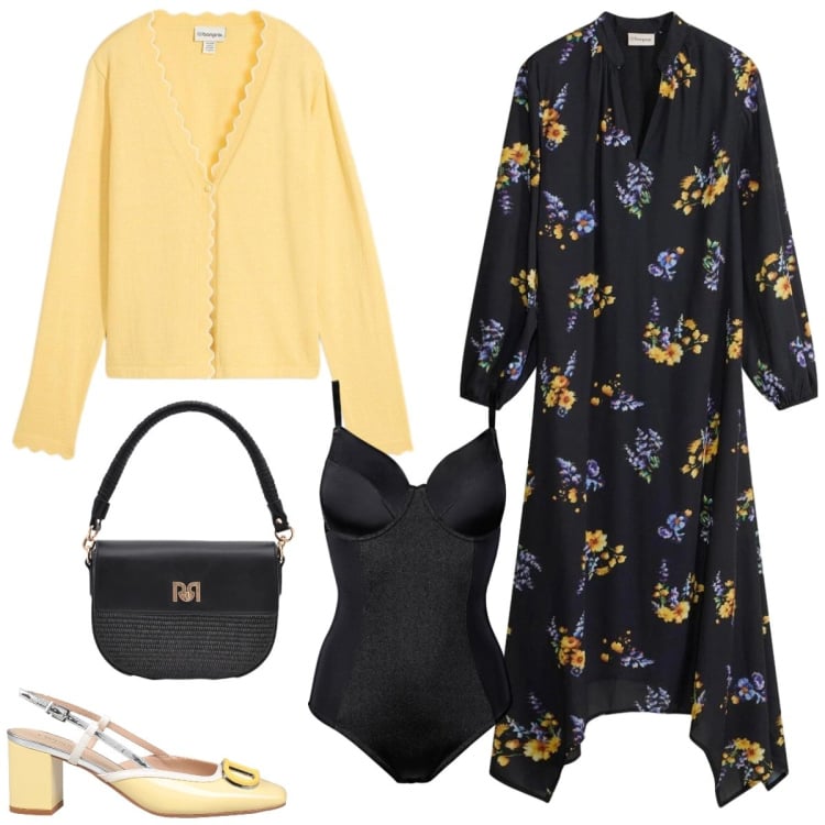 Outfit donna - Total look #2364293. Stile Romantica per Tutti i giorni. Abbinamento con décolleté, vestiti, cardigans, body, borse a spalla.