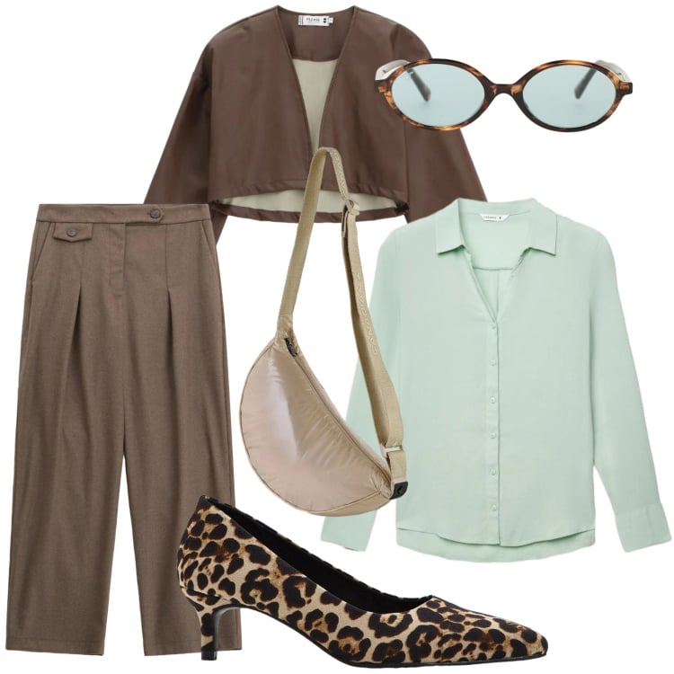 Outfit donna - Il pantalone morbido. Stile Casual per Tutti i giorni. Abbinamento con décolleté, occhiali da sole, blazer, pantaloni, borse a tracolla, camicie.