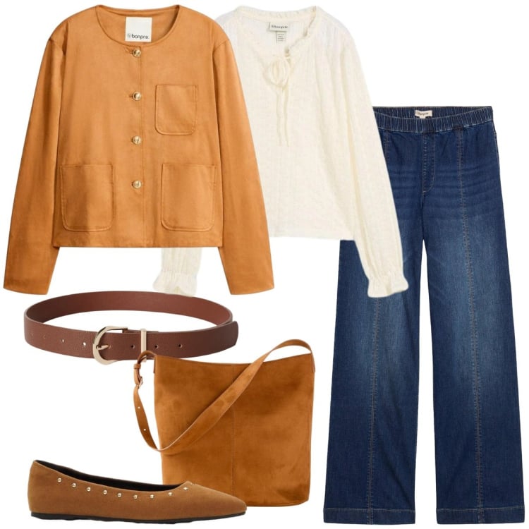 Outfit donna - Giacca effetto scamosciato. Stile Casual chic per Tutti i giorni. Abbinamento con jeans, blazer, bluse, borse a mano, ballerine, cinture.