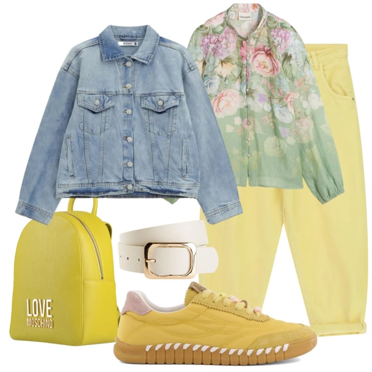 Outfit donna - Primavera sulla camicia. Stile Urban per Tutti i giorni. Abbinamento con zaini, cinture, bluse, blazer, pantaloni, sneakers.