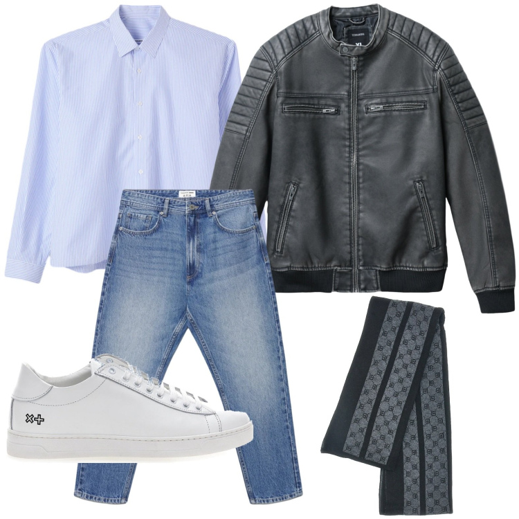 Outfit uomo - Blue jeans lovers. Stile Trendy per Tutti i giorni. Abbinamento con giacche, jeans, camicie, sciarpe, sneakers.