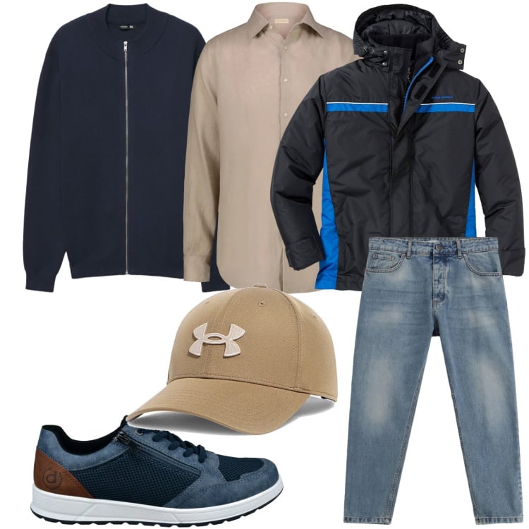 Outfit uomo - Casual style. Stile Trendy per Tutti i giorni. Abbinamento con giacche, cardigans, jeans, camicie, cappelli, sneakers.