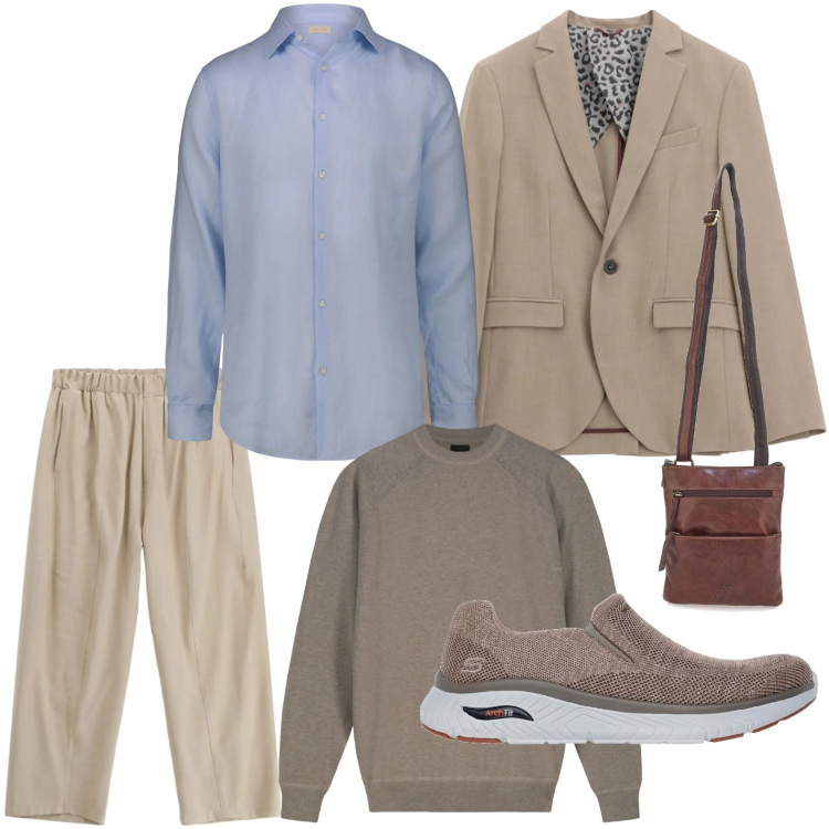 Outfit uomo - Professionale con blazer. Stile Trendy per Ufficio. Abbinamento con giacche, pantaloni, camicie, portafogli, sneakers, maglieria.