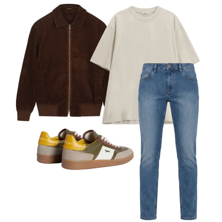 Outfit uomo - Marzo. Stile Casual per Tutti i giorni. Abbinamento con sneakers, jeans, t-shirt, giacche.