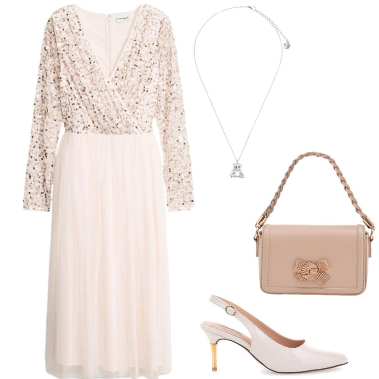 Outfit donna - Cerimonia a primavera - curvy style. Stile Romantica per Cerimonia. Abbinamento con vestiti lunghi, pochette, ciondoli, décolleté.