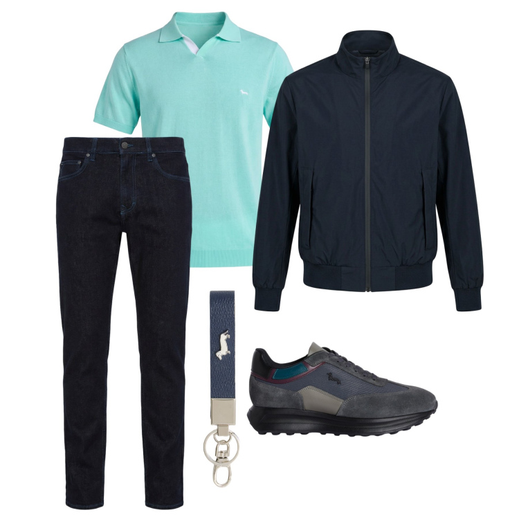 Outfit uomo - Marzo. Stile Trendy per Tutti i giorni. Abbinamento con jeans, sneakers, portachiavi, polo, giacche.